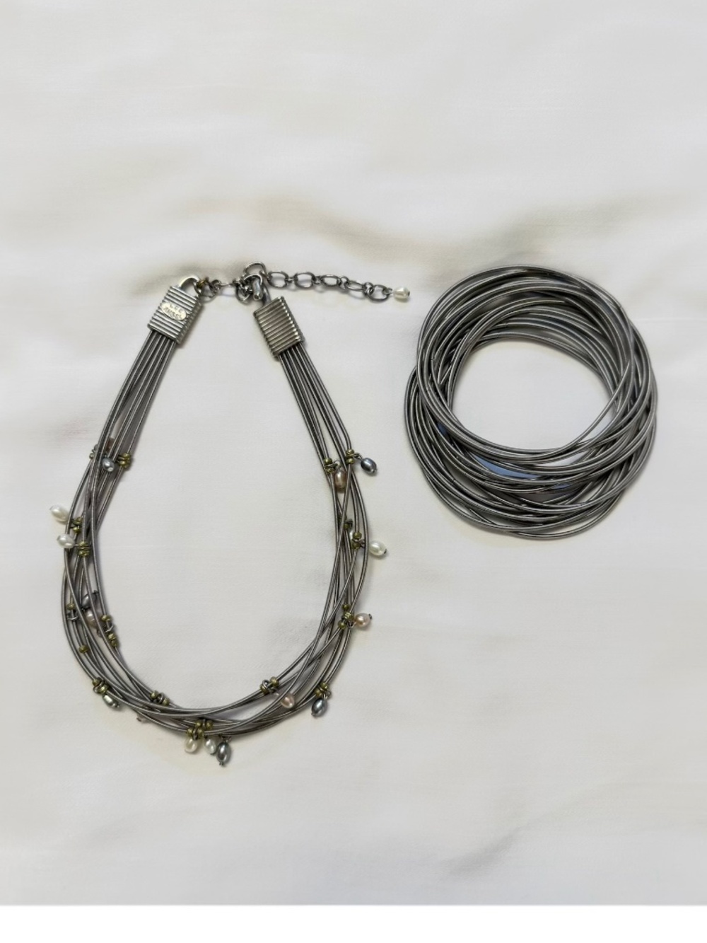 Piano Guitar Necklace Choker and Bracelets Set Pearl Drops